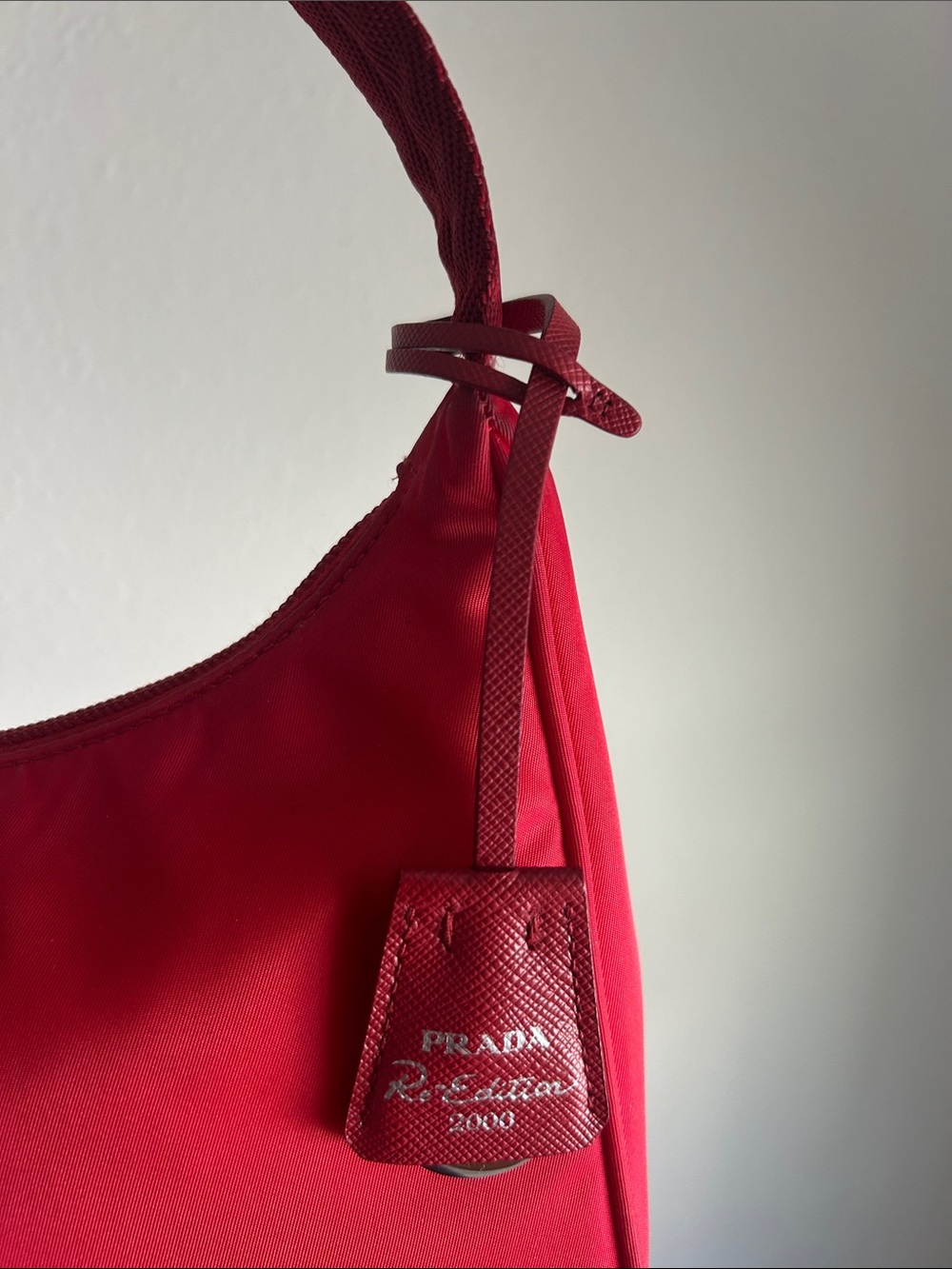 Prada Red Nylon Shoulder Bag with Logo Tag - Picture 4 of 12